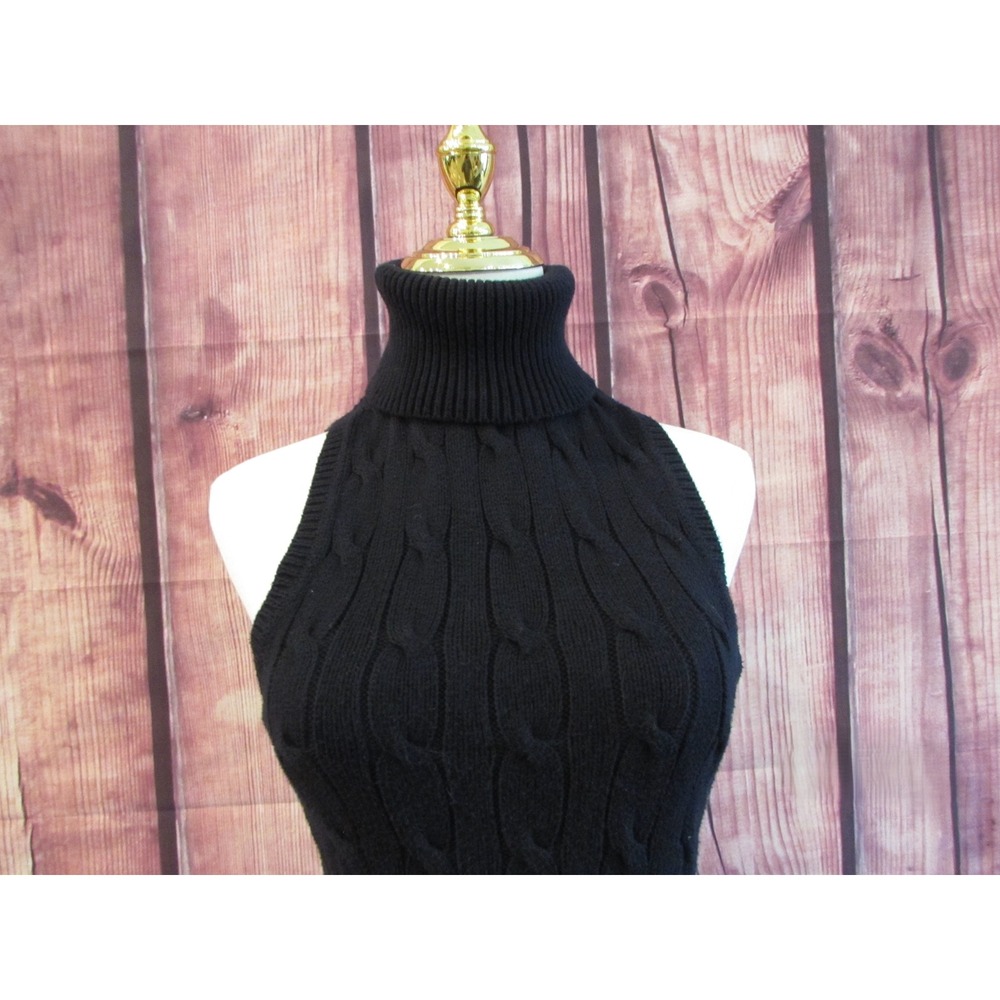 VTG 90s Ralph Lauren Black Cable Knit Sleeveless Turtleneck Dress Size M Cotton - Picture 3 of 7
